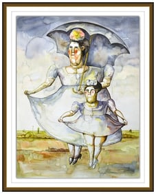 Ender Cepeda Large Original Portrait Figure Gouache Watercolor Signed Framed Art