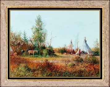 Tom Perkinson Large Original Native American Western Watercolor Painting Signed