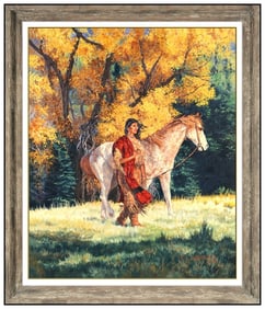 Claire Louise Goldrick Original Figure Horse Oil Painting Signed Framed Canvas