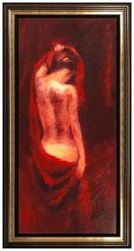 Valentino Large Original Female Mixed Media Painting Signed Framed Canvas