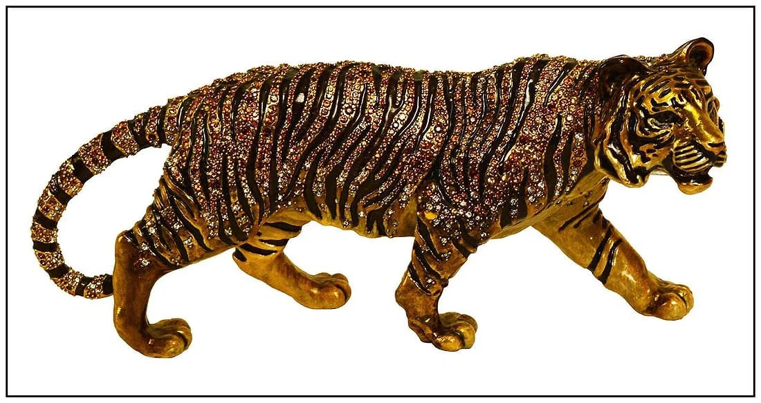 Jay Stongwater Original Stalking Tiger Enamel Swarovski Crystal Sculpture Signed (1 of 4)