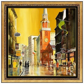 Joseph Frederic Original Boston Cityscape Watercolor Painting Signed Framed Board