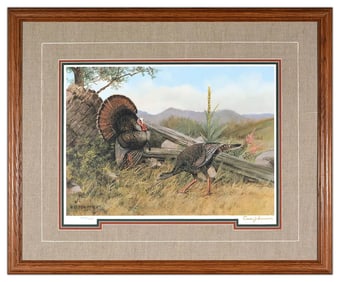 Owen Gromme A Long Courtship Wild Turkeys Lithograph Signed Framed Animal Realism Art