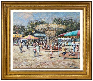 Niek Van Der Plas Original Beach Landscape Oil Painting Signed Framed Board