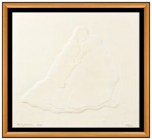 R.C. Gorman Mother Child Original Hand-Signed Cast Paper Relief Sculpture Art