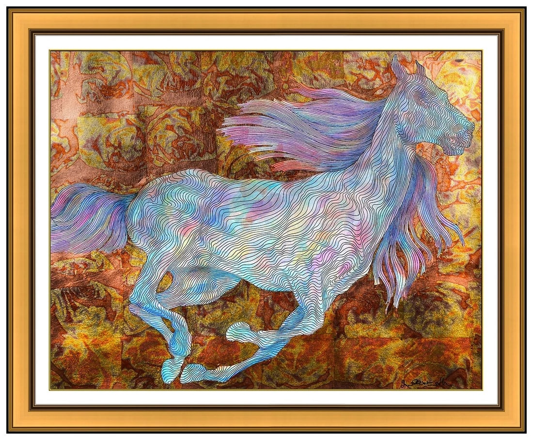 Guillaume Azoulay Large Original Horse Mixed Media Painting Signed Framed Art (1 of 5)