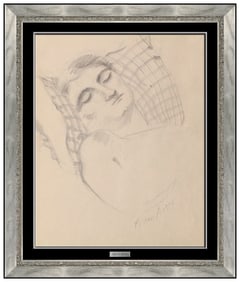Milton Avery Original Female Figure Pencil Drawing Hand-Signed Framed Artwork
