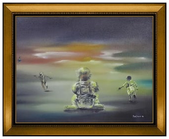 Robert Watson Original Surreal Child Portrait Oil Painting Signed Framed Canvas