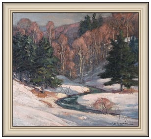 Leo B. Blake Original Winter Landscape Oil Painting Signed Framed Board