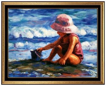 Michael Vincent Pink Hat Hand-Embellished Giclee Signed Child Portrait Canvas