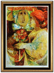 Sunol Alvar Original Romantic Portrait Color Lithograph Signed Cubism Framed Art