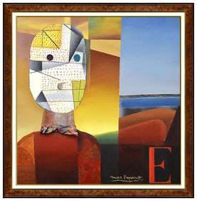 Max Papart Large Original Portrait Oil Painting Signed Framed Canvas