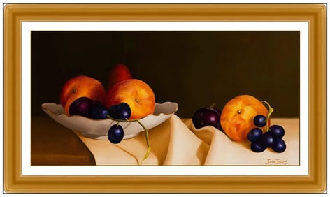 Jane Jones Original Food Still Life Oil Painting Signed Framed Board