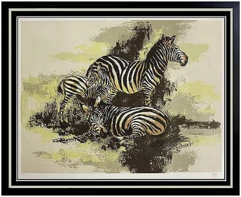 Mark King Original Zebras Serigraph Signed Large Animal Artwork Framed