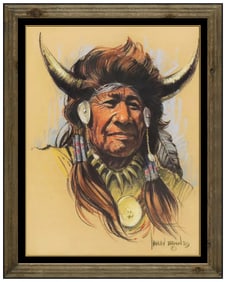 Harley Brown Original Native American Portrait Pastel Painting Signed Framed Art