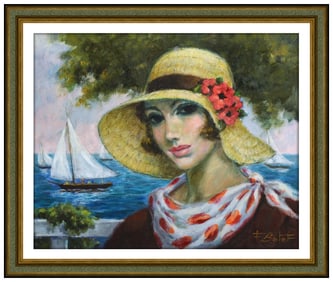 Francois Batet Original Female Portrait Oil Painting Signed Framed Canvas