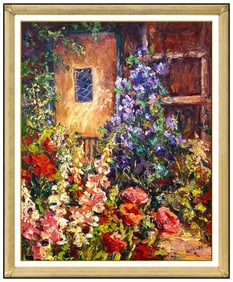 Sandra Boschet Large Original Floral Landscape Oil Painting Signed Framed Canvas