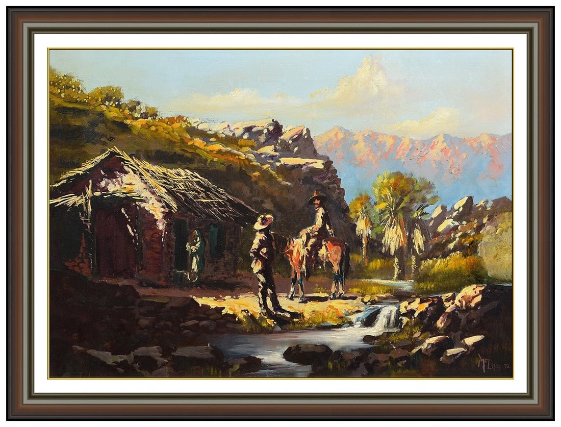 Buck Mccain Original Western Horse Cowboy Landscape Painting Signed Framed Board (1 of 4)