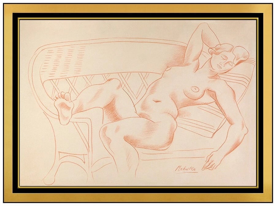 Jan Matulka Original Woman Portrait Conte Crayon Drawing Signed Framed Art (1 of 4)