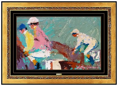 Leroy Neiman Original Horse Racing Jockey Oil Painting Signed Framed Sport Art