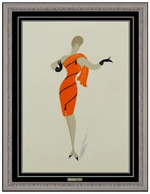 Erte Original Folies Female Dress Costume Design Gouache Painting Signed Artwork