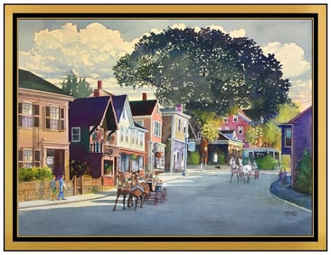 Joseph Frederic Original Cityscape Watercolor Painting Signed Framed Board