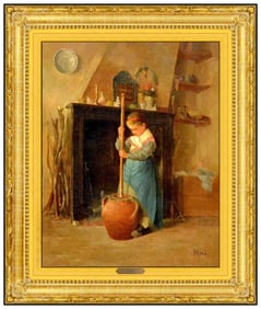 Jean Pierre Haag Original Child Portrait Oil Painting Signed Framed Board