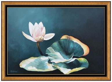 Carl Schlademan Large Original Lily Flower Oil Painting Signed Framed Canvas