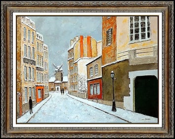 Louis Peyrat Large Original Paris Cityscape Oil Painting Signed Framed Canvas