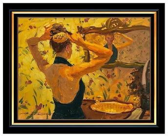 Barry Thomas Original Female Portrait Oil Painting Signed Framed Board