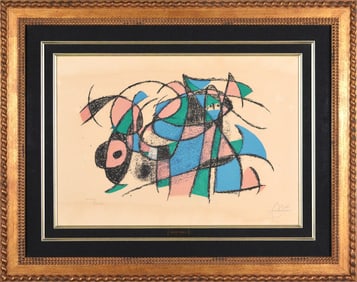 Joan Miro Color Lithograph #3 Original Signed Abstract Print Framed Artwork