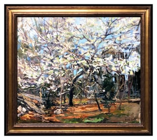 Jonas Lie Original Forest Tree Landscape Oil Painting Signed Framed Canvas