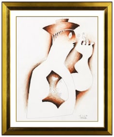 Alexandra Nechita Original Cubism Figurative Ink Sepia Drawing Signed Framed Art