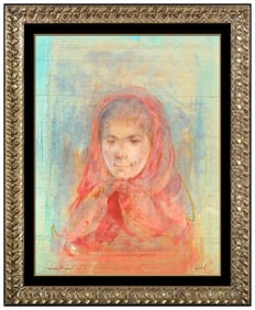 Edna Hibel Original Unique Portrait Oil Painting Signed Framed Board