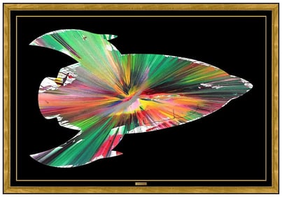 Damien Hirst Original Rocket Ship Acrylic Spin Painting Signed Pop Framed Art