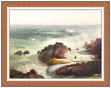 Frank Herbert Mason Original Seascape Oil Painting Signed Framed Board