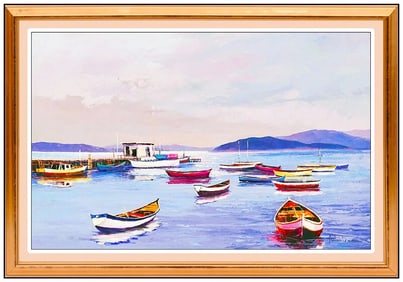 Jose Trinidad Large Original Nautical Seascape Oil Painting Signed Framed Canvas