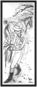 Jay Boyd Kirkman Large Original Horse Jockey Charcoal Pastel Painting Signed Art