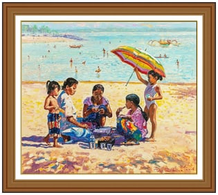 Pierre Guillaume Large Original Beach Landscape Oil Painting Signed Framed Canvas