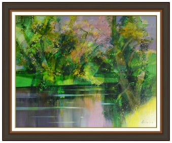 Camille Hilaire Large Original French Landscape Oil Painting Signed Framed Canvas
