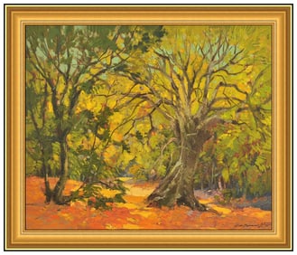 George Demont Otis Original Tree Landscape Oil Painting Signed Framed Board