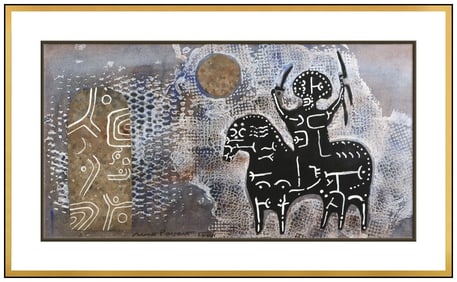 Max Papart Original Cubism Figure Horse Mixed Media Painting Signed Framed Art