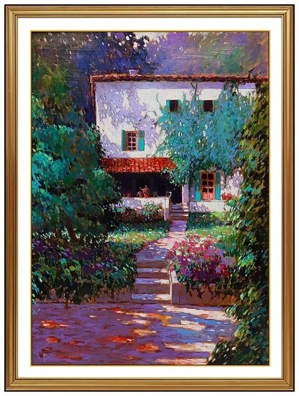 Andre Bertounesque Large Original Landscape Oil Painting Signed Framed Board (1 of 4)