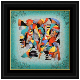 Anatole Krasnyansky Faces Of Joy Original Hand-Signed Mixed Media Framed Canvas