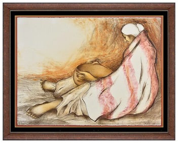 R.C. Gorman Original Native American Woman Bowl Hand-Signed Color Lithograph Art