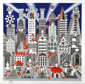 Pedro Friedeberg Ciudad De Un Millón y Medio Original Signed Abstract Cityscape Serigraph