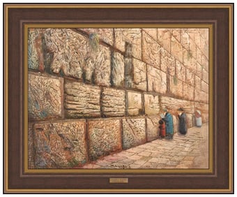 Joseph Manobla Wailing Wall Hand-Painted Stone Relief Sculpture Signed Art