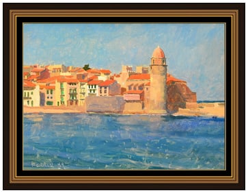 Douglas Ferrin Original Seascape City Oil Painting Signed Framed Canvas