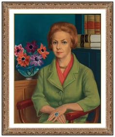 Ernest Fiene Original Female Portrait Oil Painting Signed Framed Canvas