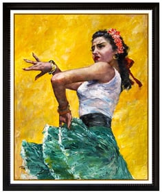Pal Fried Large Original Dance Female Portrait Oil Painting Signed Framed Canvas